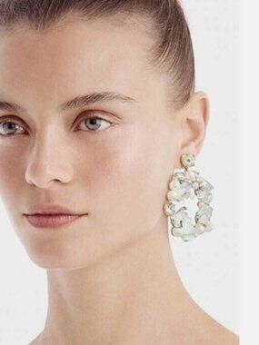 J.Crew White Pearl, Crystal, Sequin Hoop Statement Earrings NEW